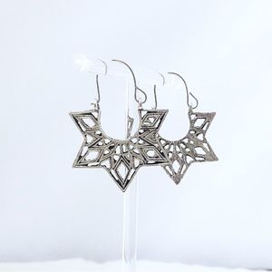 Earring Hoops Star Mandala Boho Hippie Bollywood Snowflake Geometric Silver Tone
